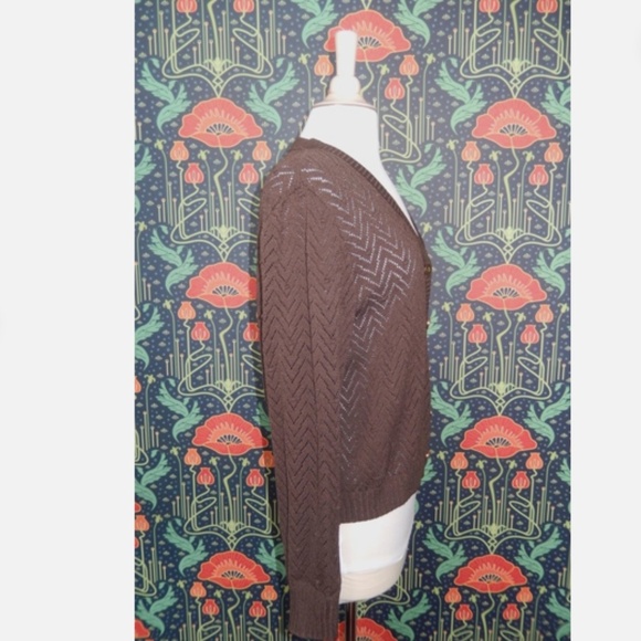 St. John Knits Collection Chocolate Brown Pointelle Cardigan Sweater M - Picture 7 of 8